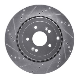Genesis G70 Brake Rotor (1) - Rear Left - R1 Concepts - Drilled & Slotted - Silver - `18-`25